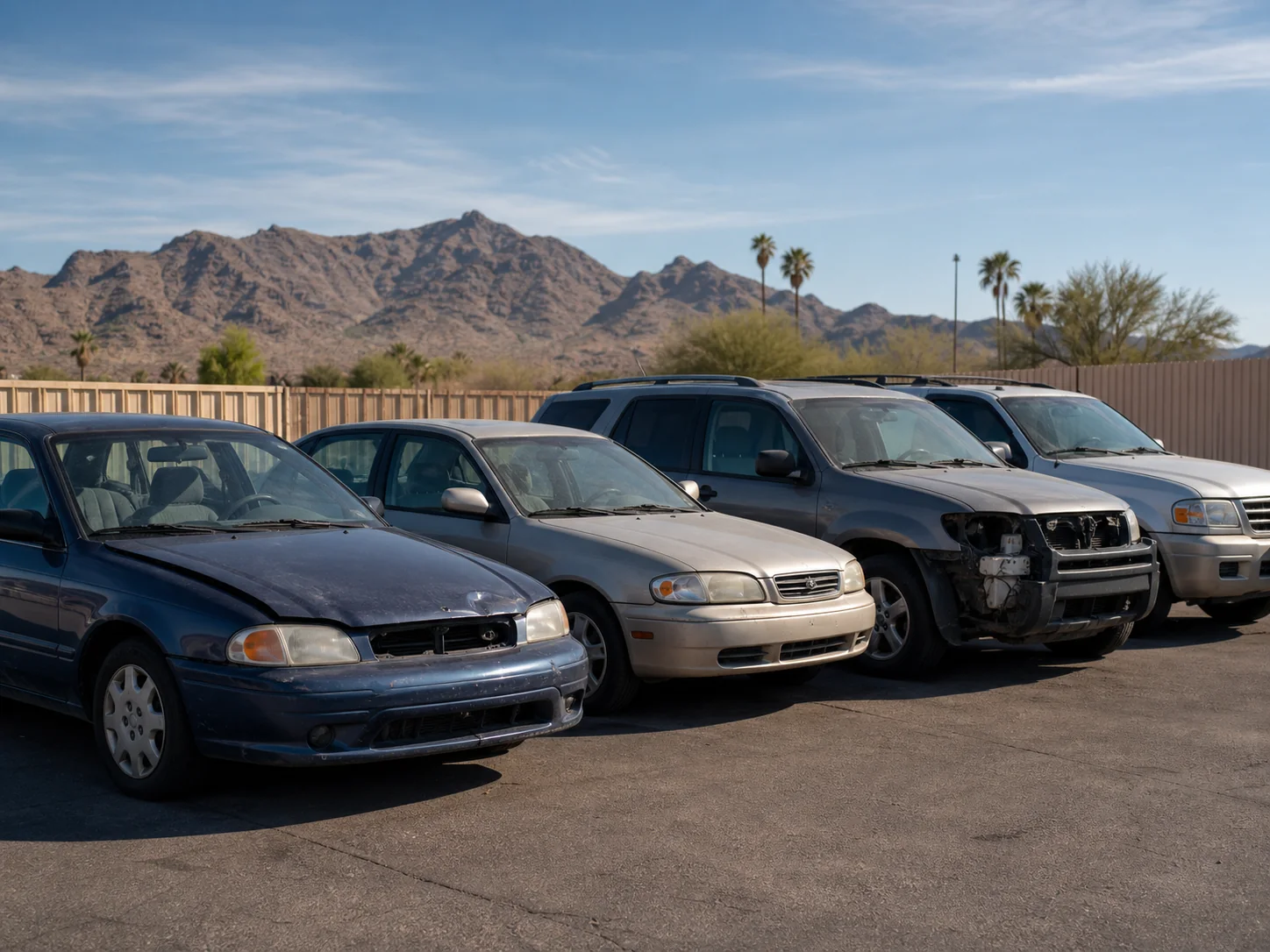 Used and damaged vehicles in an organized Phoenix vehicle yard